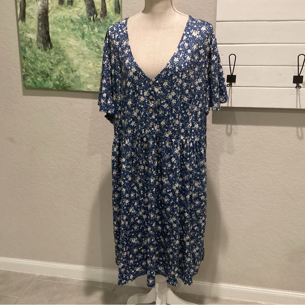 Amzplus Blue Floral Dress